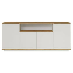 Dmora - Buffet Nekkar, Buffet du salon, Commode de salon, Garde-manger de cuisine, 180x45h75 cm, Chêne et Blanc, avec emballage renforcé
