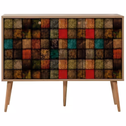 BUFFET - Buffet du salon, Commode de salon, Garde-manger de cuisine, 120x36h90 cm, Chêne et Multicolore. STRUCTURE ET UTILISA ...
