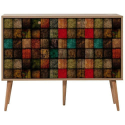 Dmora - Buffet Nunki, Buffet du salon, Commode de salon, Garde-manger de cuisine, 120x36h90 cm, Chêne et Multicolore, avec emballage renforcé