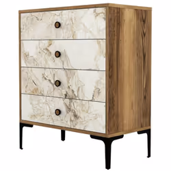 COMMODE - Commode polyvalente, Commode de chambre, Meuble avec tiroirs, 76x40h91 cm, Noyer et Marbre Blanc. STRUCTURE ET UTIL ...