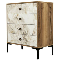 Commode Aether, Commode polyvalente, Commode de chambre, Meuble avec tiroirs, 76x40h91 cm, Noyer et Marbre Blanc, avec emballage renforcé - Dmora