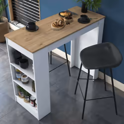 TABLE FIXE - Etagère de cuisine, Consolle à manger, Tablette rectangulaire fixe, 120x50h100 cm, Noyer et Blanc. STRUCTURE ET ...