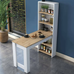 Dmora - Table fixe Talitha, Etagère de cuisine, Consolle à manger, Tablette rectangulaire fixe, 120x54h154 cm, Noyer et Blanc, avec emballage renforcé