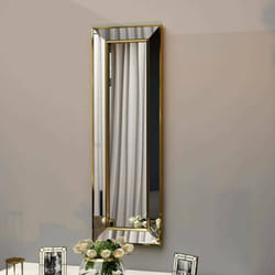 Dmora - Miroir Musca, Verre miroité, Objet d'ameublement mural, Décoration avec miroir, 30x3h90 cm, Or, avec emballage renforcé