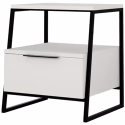 CHEVET - Commode basse, Table de nuit, Étagère de chevet, 45x40h50 cm, Blanc. STRUCTURE ET UTILISATION - La structure aux lig ...