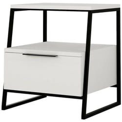 Chevet Dubhe, Commode basse, Table de nuit, Étagère de chevet, 45x40h50 cm, Blanc, avec emballage renforcé - Dmora