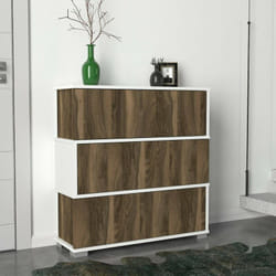 Dmora - Meuble à chaussures Baten, Meuble à chaussures, Armoire d'entrée polyvalente, Rangement pour chaussures, 90x30h93 cm, Blanc et Noyer, avec