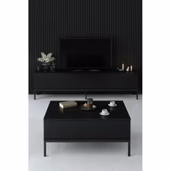 MEUBLE TV - Buffet de salon, Armoire basse pour TV, Base murale de rangement, 180x30h47 cm, Noir. STRUCTURE ET UTILISATION - ...
