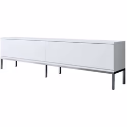 MEUBLE TV - Buffet de salon, Armoire basse pour TV, Base murale de rangement, 180x30h47 cm, Blanc et Argent. STRUCTURE ET UTI ...