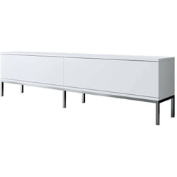 Meuble tv Regulus, Buffet de salon, Armoire basse pour tv, Base murale de rangement, 180x30h47 cm, Blanc et Argent, avec emballage renforcé - Dmora