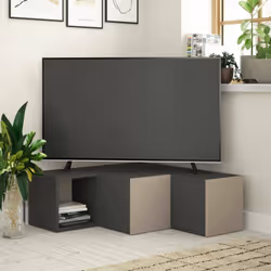 MEUBLE TV - Buffet de salon, Armoire basse pour TV, Base murale de rangement, 90x92h32 cm, Anthracite et Beige. STRUCTURE ET  ...