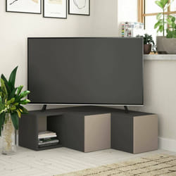 Meuble tv Alya, Buffet de salon, Armoire basse pour tv, Base murale de rangement, 90x92h32 cm, Anthracite et Beige, avec emballage renforcé - Dmora