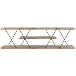 Dmora - Meuble TV Lysithea, Buffet de salon, Armoire basse pour TV, Base murale de rangement, 120x30h33 cm, Noir et Noyer, avec emballage renforcé