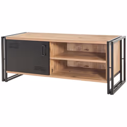 MEUBLE TV - Buffet de salon, Armoire basse pour TV, Base murale de rangement, 130x45h50 cm, Chêne et Noir. STRUCTURE ET UTILI ...