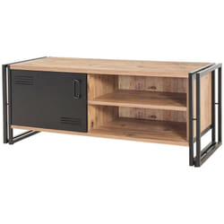 Meuble tv Polaris, Buffet de salon, Armoire basse pour tv, Base murale de rangement, 130x45h50 cm, Chêne et Noir, avec emballage renforcé - Dmora