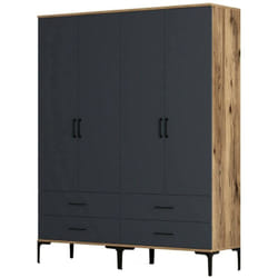 Dmora - Grande Garde-robe Atria, Meubles de chambre, Penderie de plain-pied, Placard à vêtements, 160x201h48 cm, Noyer et Anthracite, avec emballage