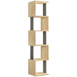 Bibliothèque Dadjapon, Etagère de bureau, Porte-livre mobile, Librairie, 35x30h161 cm, Chêne et Anthracite - Dmora