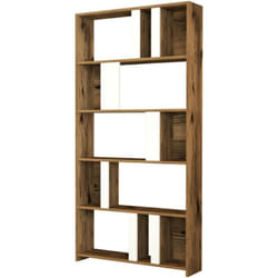 Dmora - Bibliothèque Dbellusc, Etagère de bureau, Porte-livre mobile, Librairie, 90x20h180 cm, Noyer et Blanc