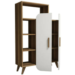 Dmora - Buffet Dgiavard, Buffet du salon, Commode de salon, Garde-manger de cuisine, 90x32h132 cm, Noyer et Blanc