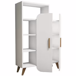BUFFET - Buffet du salon, Commode de salon, Garde-manger de cuisine, 90x32h132 cm, Blanc. STRUCTURE ET UTILISATION - Meuble d ...