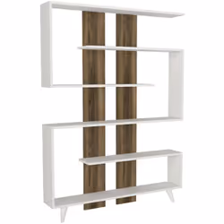 BIBLIOTHÈQUE - Etagère de bureau, Porte-livre mobile, Librairie, 120x20h162 cm, Blanc et Noyer. STRUCTURE ET UTILISATION - Su ...