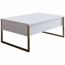 TABLE BASSE - Table basse, Porte-revues pour canapé, Etagère de salon, 90x60h40 cm, Blanc et Or. STRUCTURE ET UTILISATION - T ...