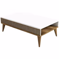 TABLE BASSE - Table basse, Porte-revues pour canapé, Etagère de salon, 105x60h35 cm, Noyer et Blanc. STRUCTURE ET UTILISATION ...