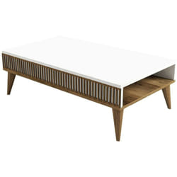 Dmora - Table basse Dgiovinc, Table basse, Porte-revues pour canapé, Etagère de salon, 105x60h35 cm, Noyer et Blanc
