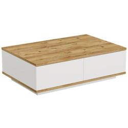 Table basse Dnastasi, Table basse, Porte-revues pour canapé, Etagère de salon, 90x60h29 cm, Chêne et Blanc - Dmora
