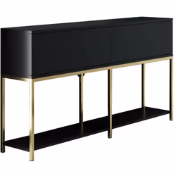 BUFFET - Buffet du salon, Commode de salon, Garde-manger de cuisine, 150x30h80 cm, Noir et Or. STRUCTURE ET UTILISATION - Meu ...