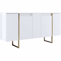 BUFFET - Buffet du salon, Commode de salon, Garde-manger de cuisine, 160x35h80 cm, Blanc et Or. STRUCTURE ET UTILISATION - Me ...