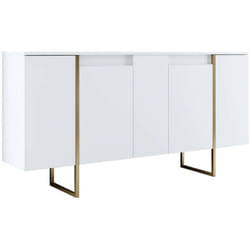 Buffet Dgarzitt, Buffet du salon, Commode de salon, Garde-manger de cuisine, 160x35h80 cm, Blanc et Or - Dmora