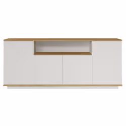 BUFFET - Buffet du salon, Commode de salon, Garde-manger de cuisine, 180x45h75 cm, Chêne et Blanc. STRUCTURE ET UTILISATION - ...