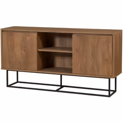 BUFFET - Buffet du salon, Commode de salon, Garde-manger de cuisine, 140x36h72 cm, Noyer et Noir. STRUCTURE ET UTILISATION - ...