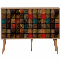 BUFFET - Buffet du salon, Commode de salon, Garde-manger de cuisine, 120x36h90 cm, Chêne et Multicolore. STRUCTURE ET UTILISA ...