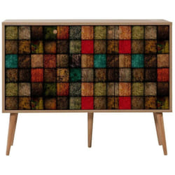 Dmora - Buffet Dpavarin, Buffet du salon, Commode de salon, Garde-manger de cuisine, 120x36h90 cm, Chêne et Multicolore