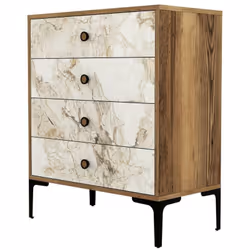 COMMODE - Commode polyvalente, Commode de chambre, Meuble avec tiroirs, 76x40h91 cm, Noyer et Marbre Blanc. STRUCTURE ET UTIL ...