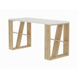 Dmora - Bureau Dmigliol, Pupitre polyvalent, Table de bureau pour pc, Plan de travail, 140x60h75 cm, Blanc et chêne