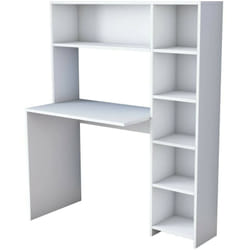 Dmora - Bureau Dghin, Pupitre polyvalent, Table de bureau pour pc, Plan de travail, 113x40h142 cm, Blanc