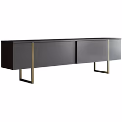 MEUBLE TV - Buffet de salon, Armoire basse pour TV, Base murale de rangement, 180x30h50 cm, Anthracite et Or. STRUCTURE ET UT ...