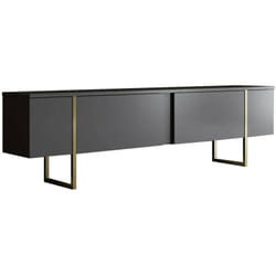 Meuble tv Dgridell, Buffet de salon, Armoire basse pour tv, Base murale de rangement, 180x30h50 cm, Anthracite et Or - Dmora