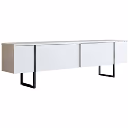 MEUBLE TV - Buffet de salon, Armoire basse pour TV, Base murale de rangement, 180x30h50 cm, Blanc et Noir. STRUCTURE ET UTILI ...