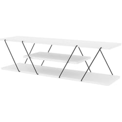 Meuble tv Dmustaph, Buffet de salon, Armoire basse pour tv, Base murale de rangement, 120x30h33 cm, Blanc et Noir - Dmora