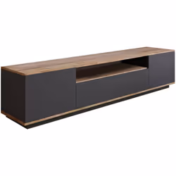 MEUBLE TV - Buffet de salon, Armoire basse pour TV, Base murale de rangement, 180x45h45 cm, Chêne et Anthracite. STRUCTURE ET ...