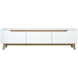 Dmora - Meuble tv Dguidoli, Buffet de salon, Armoire basse pour tv, Base murale de rangement, 180x35h49 cm, Blanc et Noyer