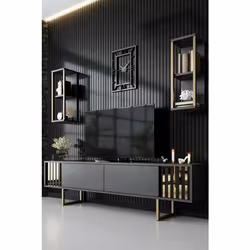 Meuble TV Dliveran - Dmora - Mélamine - Anthracite Noir 180x37h48 cm