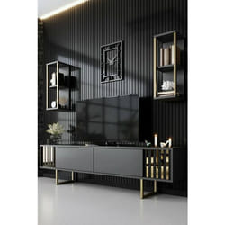 Meuble TV Dliveran - Dmora - Mélamine - Anthracite Noir 180x37h48 cm