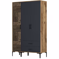 GARDE-ROBE 3 PORTES - Meubles de chambre, Penderie de plain-pied, Placard à vêtements, 120x48h201 cm, Noyer et Anthracite. ST ...
