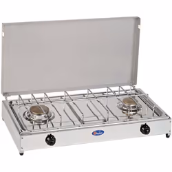 Réchaud à gaz avec plan en acier inox, brûleurs en alliage Pyral N2, chapeaux des brûleurs en laiton massif, grille en acier  ...