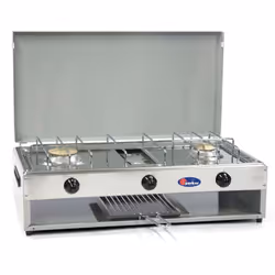 Ce combiné réchaud à gaz - grill est équipé de 2 brûleurs réglables individuellement. Grâce à sa double fonction réchaud / gr ...